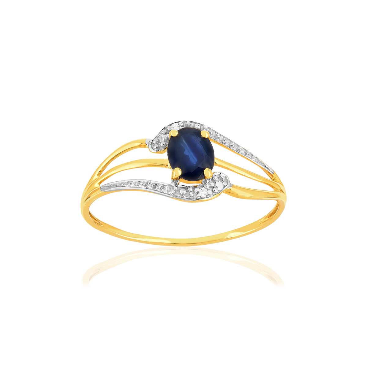 Bague or 375 jaune saphir diamants
