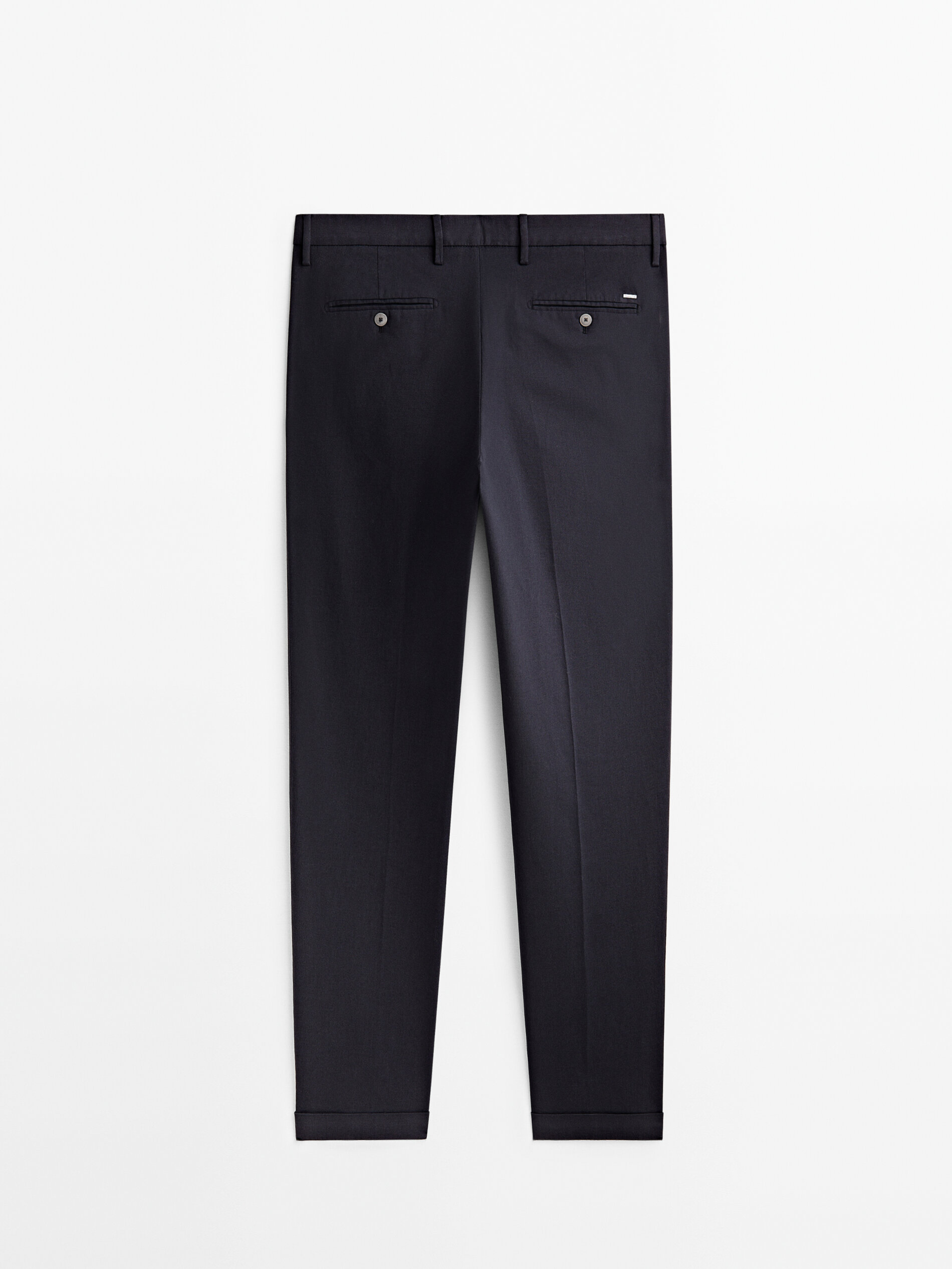 Calça chino slim fit em algodão tingido com fio de gelo - AZUL MARINHO