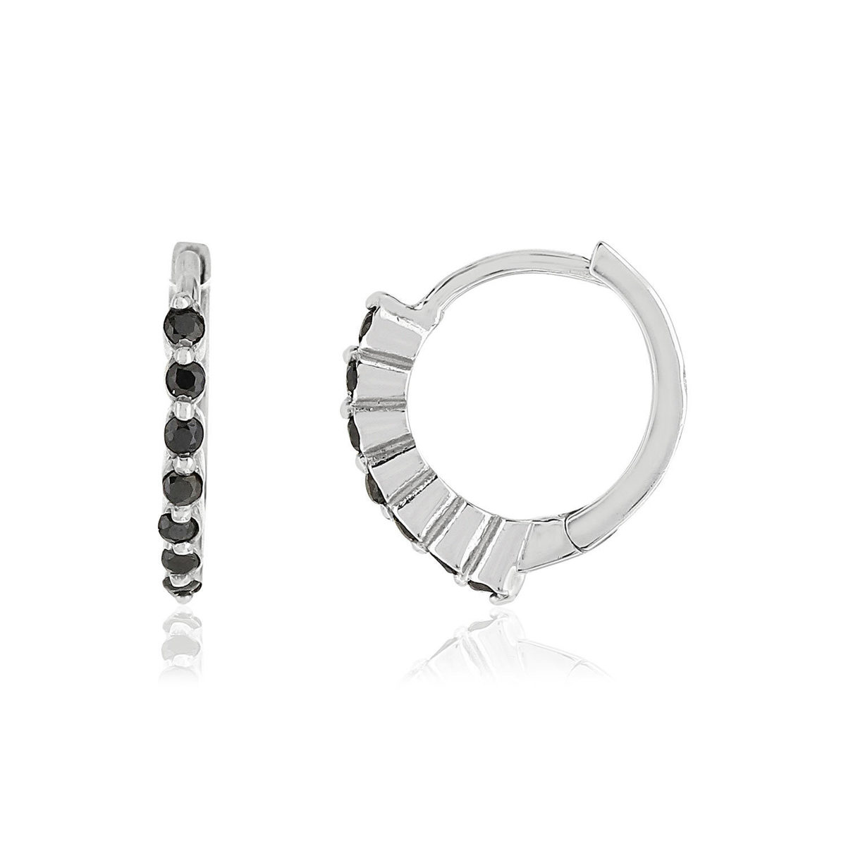 Créoles argent 925 zirconias noirs 13,5 mm
