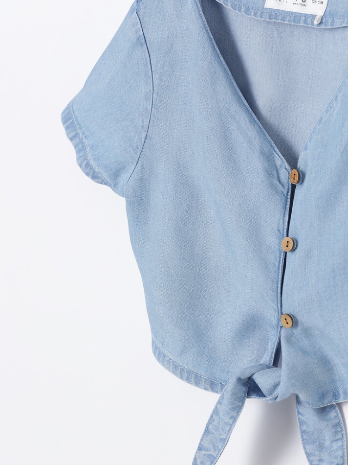 Camisa jeans leve com nó - Índigo