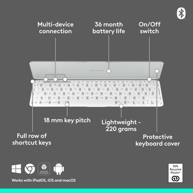 Logitech Keys-To-Go 2 trådløst tastatur (Pale Grey)