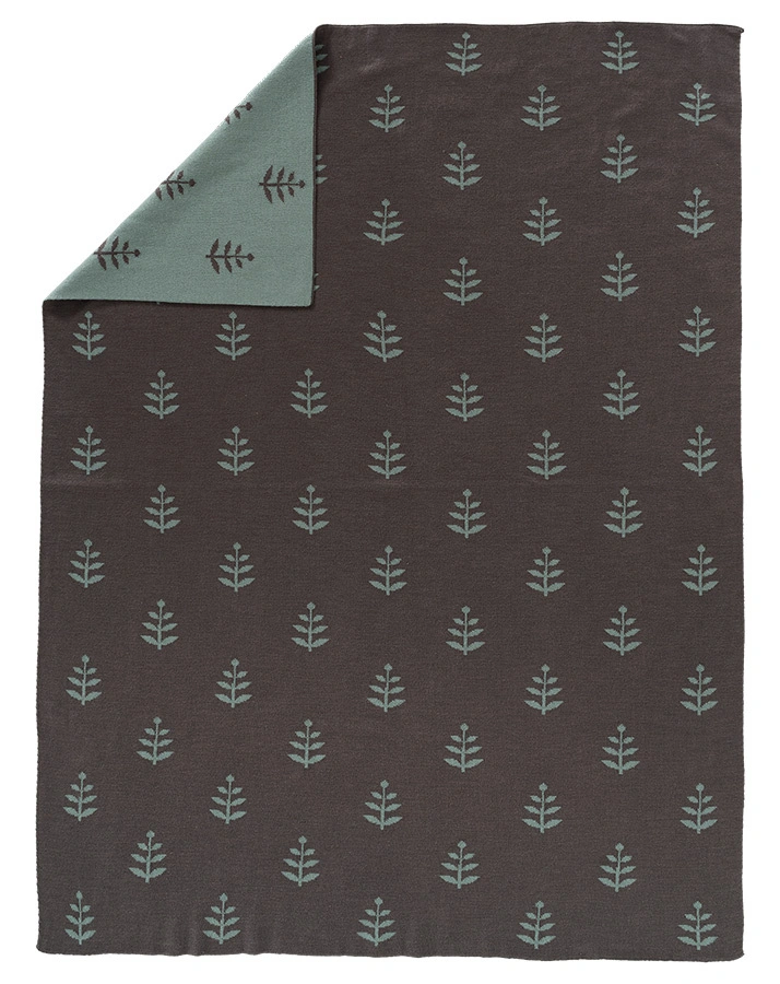 Kuscheldecke LEAVES (80x100) in grüngrau