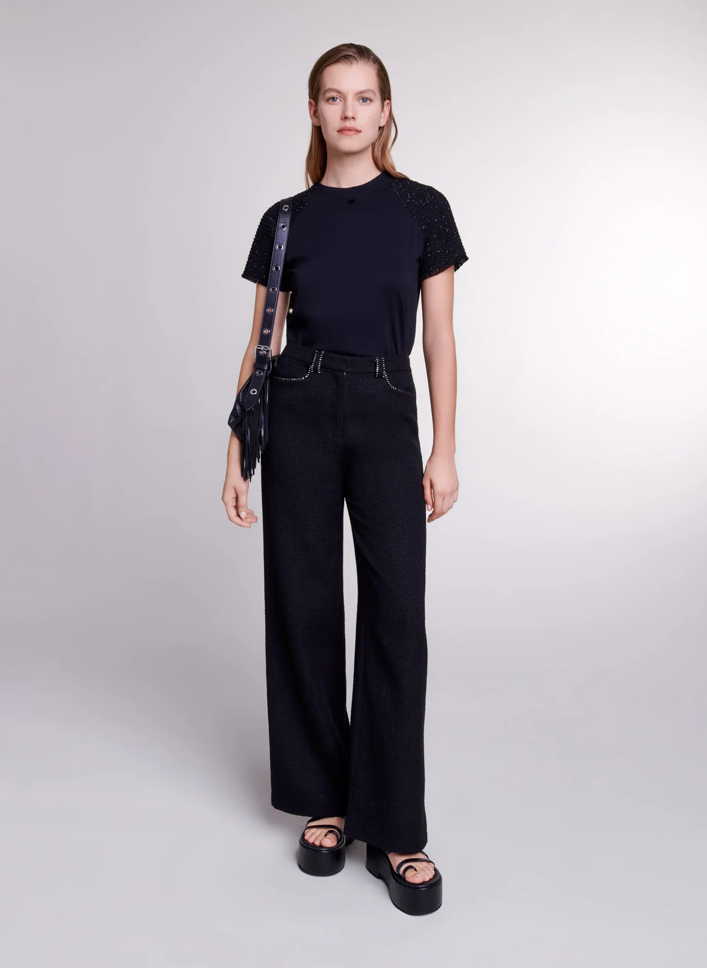 Tee-shirt droit en tweed métallisés | Noir