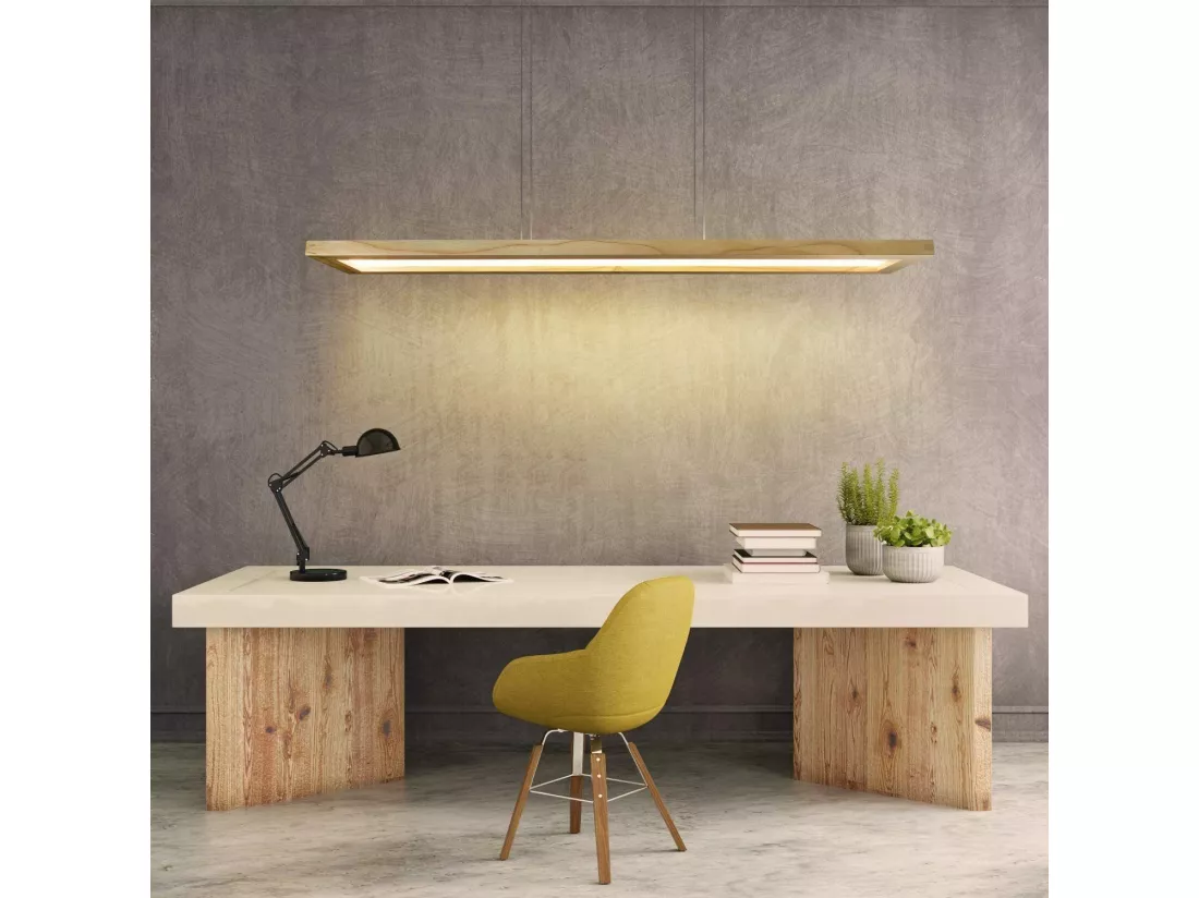 NETTLIFE Suspension salle à manger bois 38W dimmable avec télécommande 100CM suspension LED