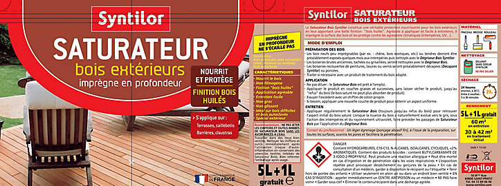 Saturateur extérieur bois s bois exotique Syntilor 5L + 20% gratuit