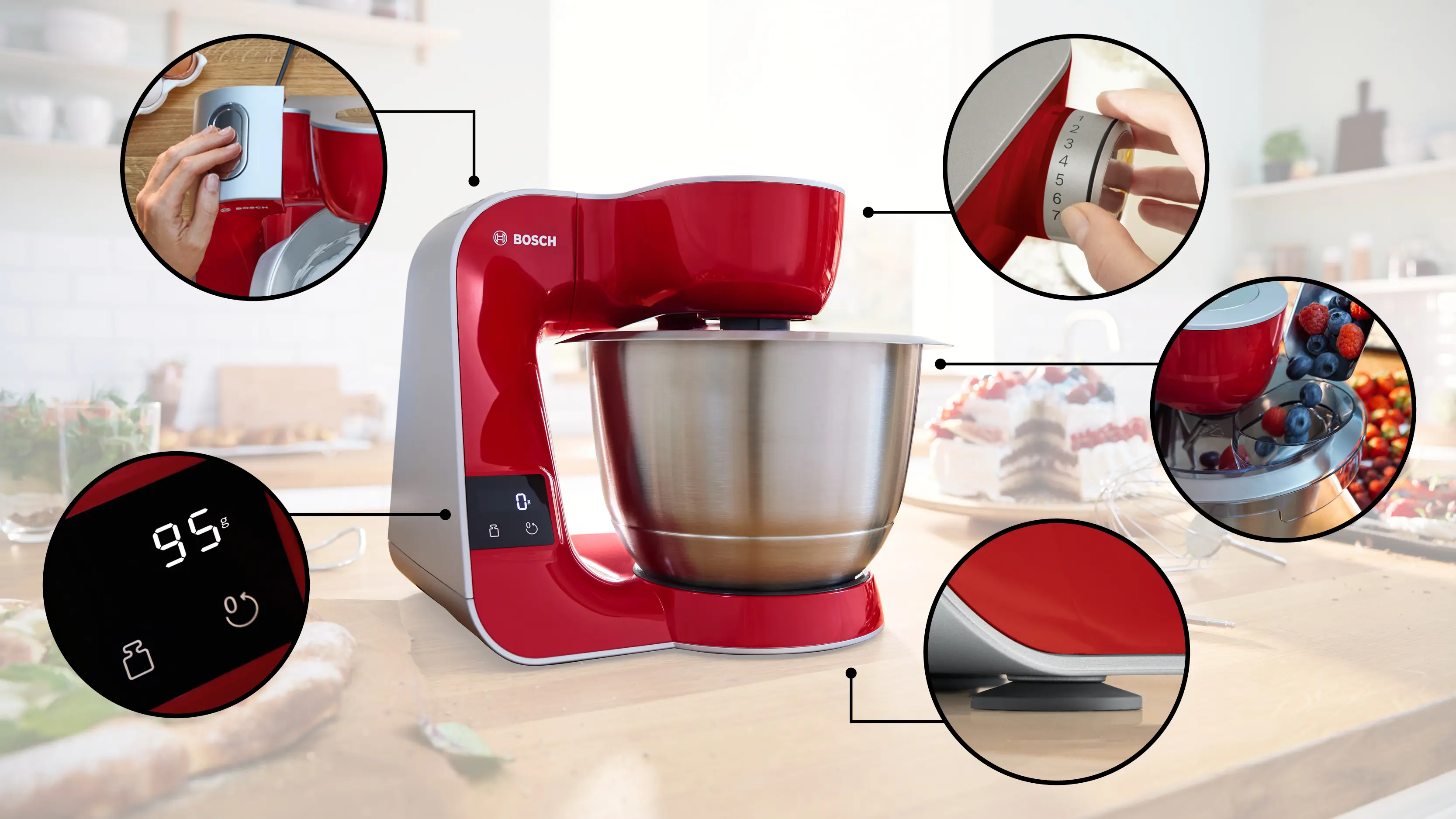 Serie 4 Keukenmachine met weegschaal en timer MUM 5 1000 W Rood, Zilver