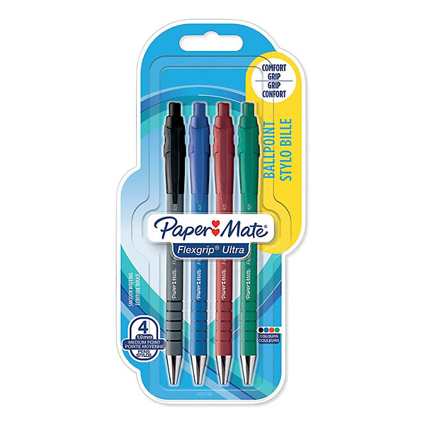 Paper Mate Flexgrip Ultra RT Stylo bille rétractable pointe moyenne 1 mm - lot de 4 couleurs assorties