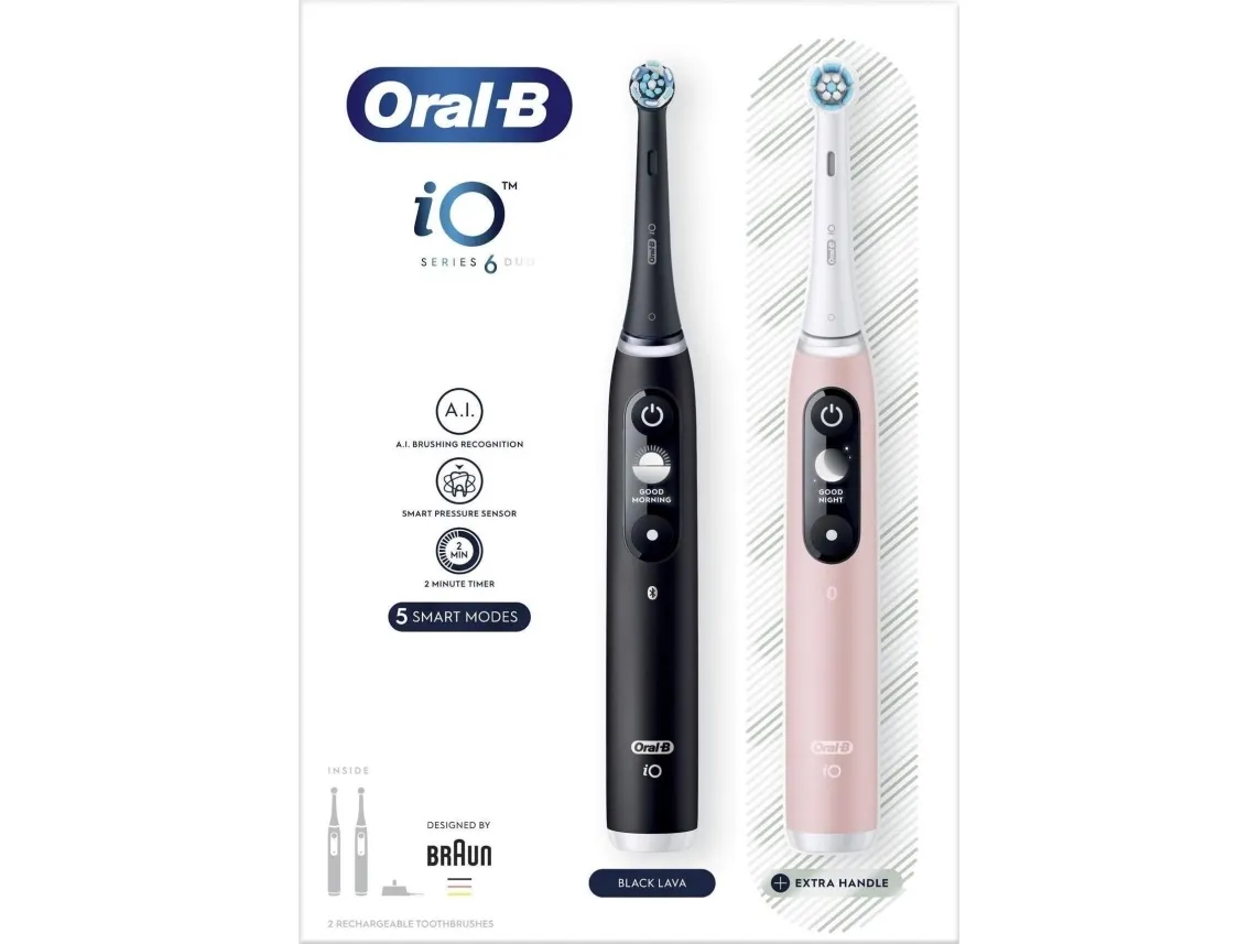Oral-B iO Series 6 DUO Elektrisk tandbørste sæt - Black Lava og Pink Sand