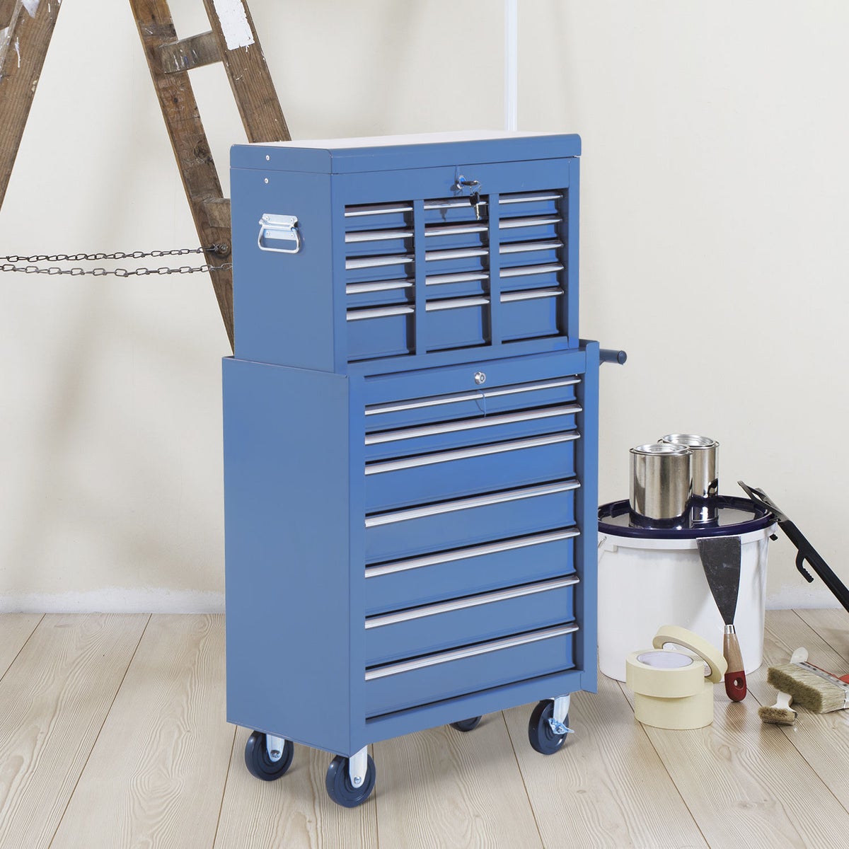 HOMCOM, Mobiele Gereedschapswagen, Werkplaatswagen, 61,5L x 33B x 113H cm, Staal, Blauw