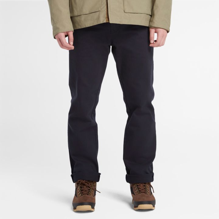 Calças retas Sandown de 5 bolsos para homem, na cor azul marinho.