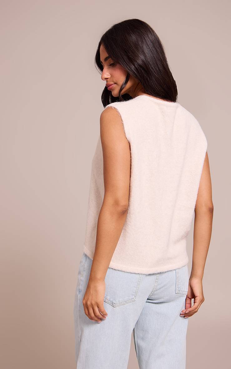 Crème Gilet Tricoté Boutonné Petite Taille