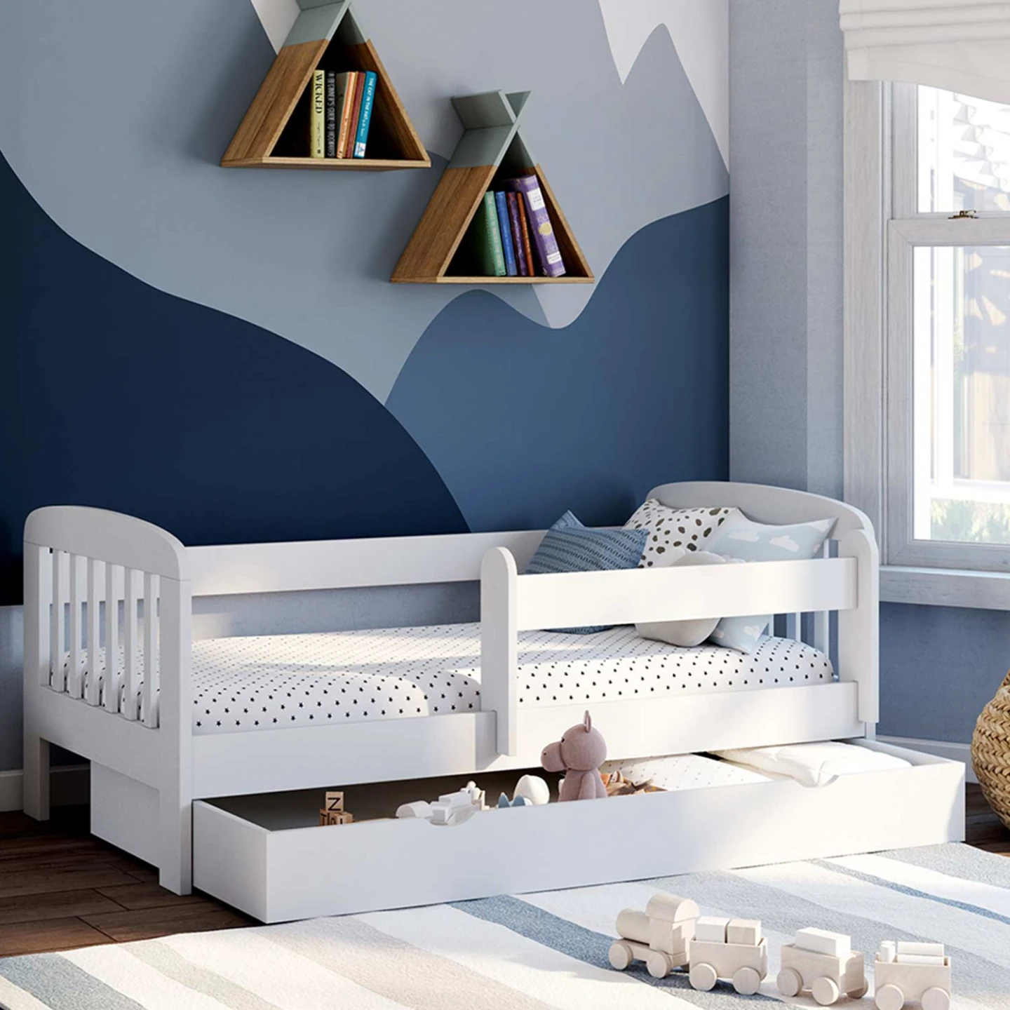 Lit enfant 80 x 160 cm LILIA 1 tiroir de rangement avec sommier et barrières