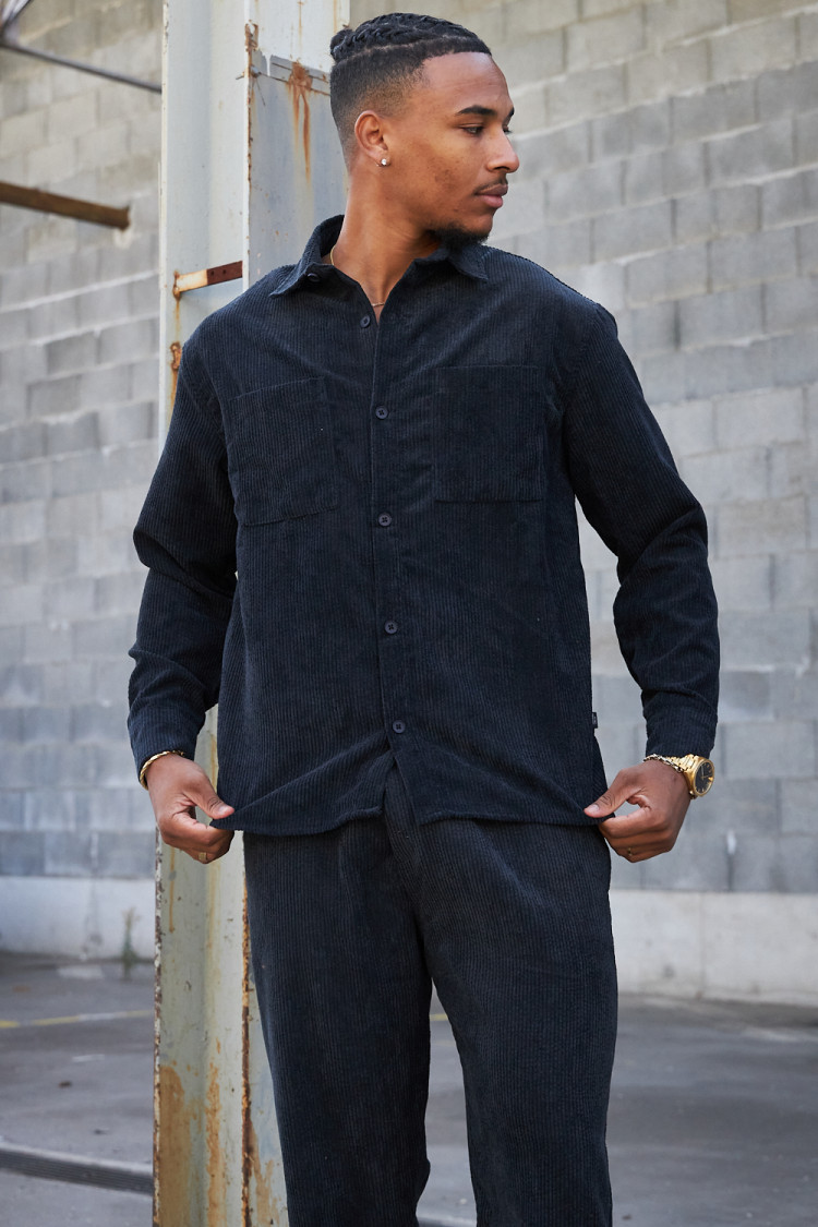 Ensemble 2 pièces chemise + pantalon en velours côtelé noir