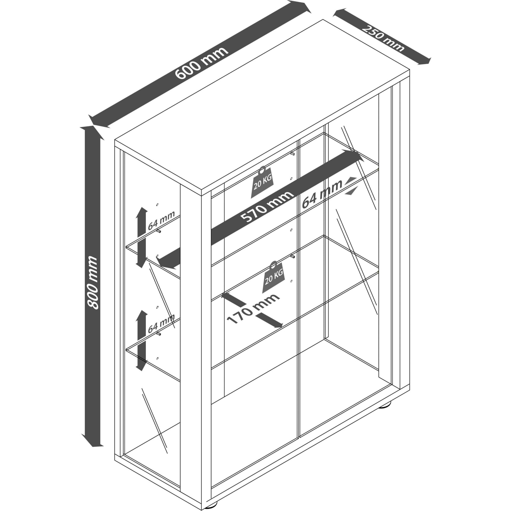 VCM Glasvitrine hängend | Vitrine Glas mit ESG-Sicherheitsglas | Maße: H. 80 x B. 60 x T. 25 cm | Hängevitrine Glas | Modern und platzsparend | Glas Vitrinenschrank - Udina