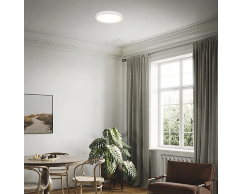 LED plafondlamp, dimbaar, CCT 18W, 2400 lm, 2700-6500 K, Ø 29,3 cm, slank, wit + afstandsbediening + achtergrondverlichting