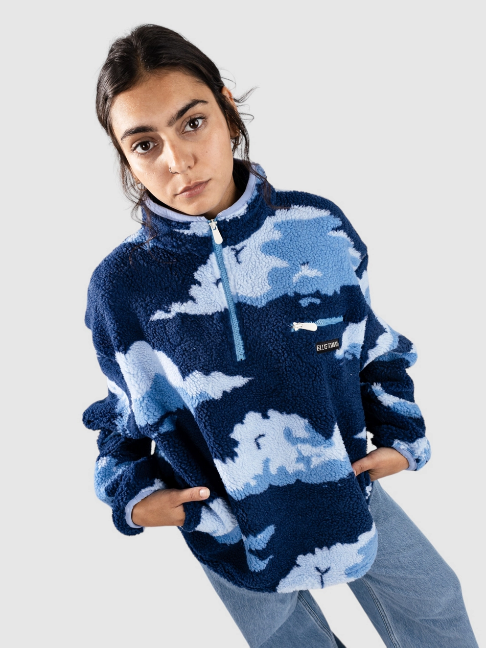 Blue Tomato Scenic Landscape Halfzip Fleece Jacket blue clouds