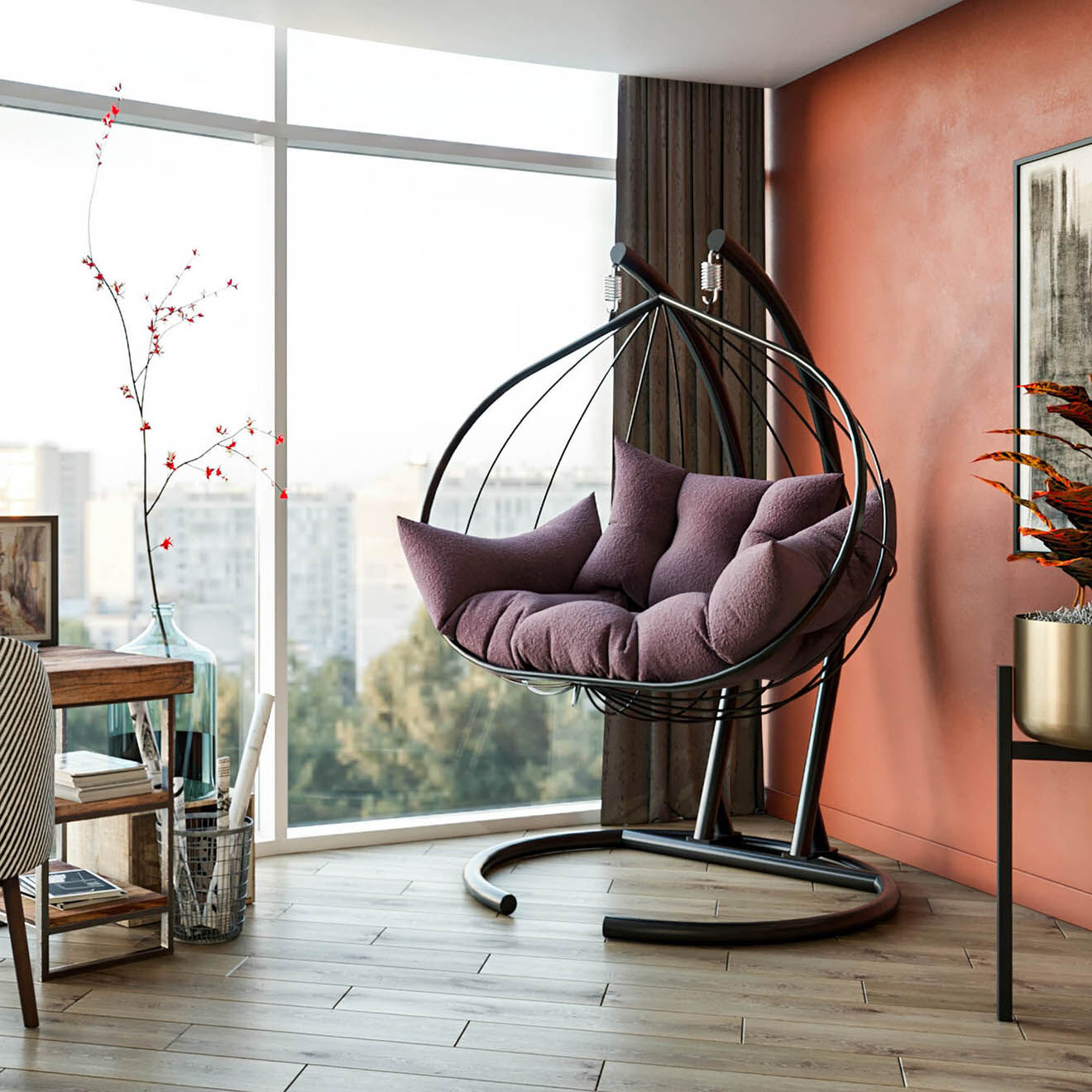 Wooden Art Fauteuil suspendu double violet - 150x189x124 cm