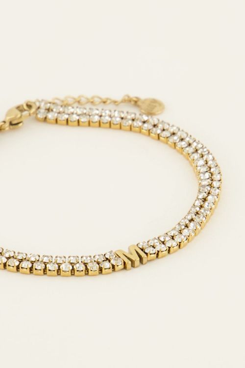 Dubbele strass armband met initial