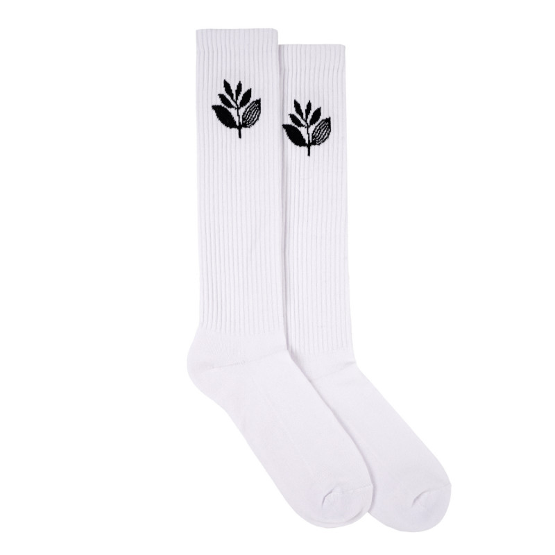 Chaussettes hautes à motifs végétaux - blanches