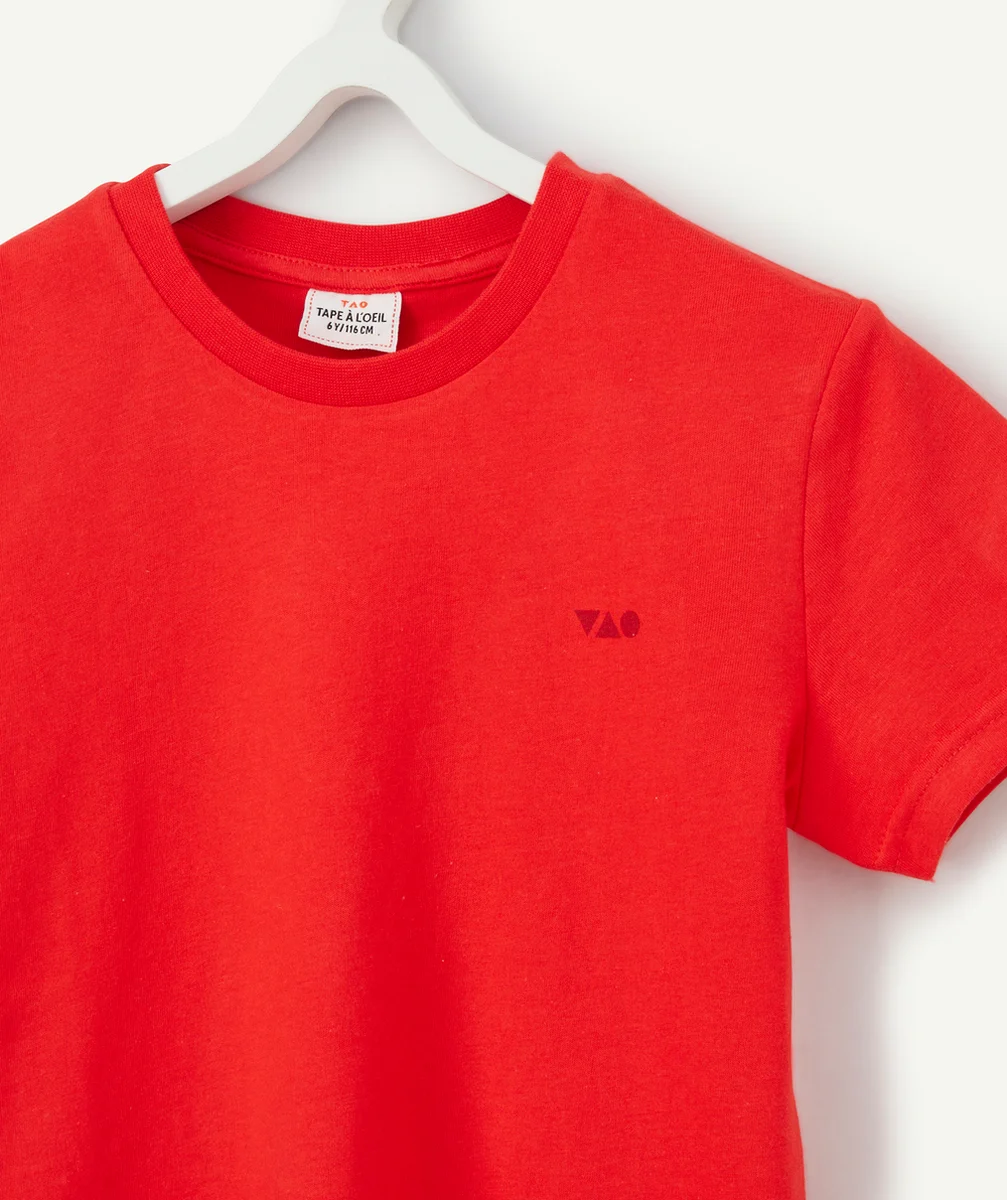 T-SHIRT GARÇON EN COTON ROUGE AVEC LOGO TAO FLOQUÉ