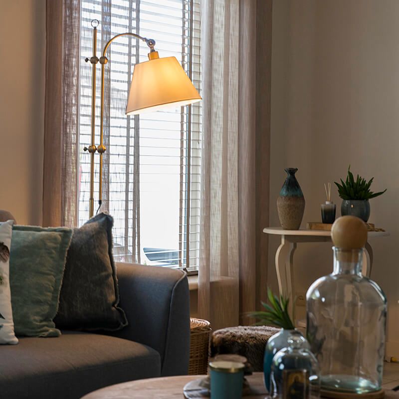 Klassieke vloerlamp brons met witte kap - Ashley