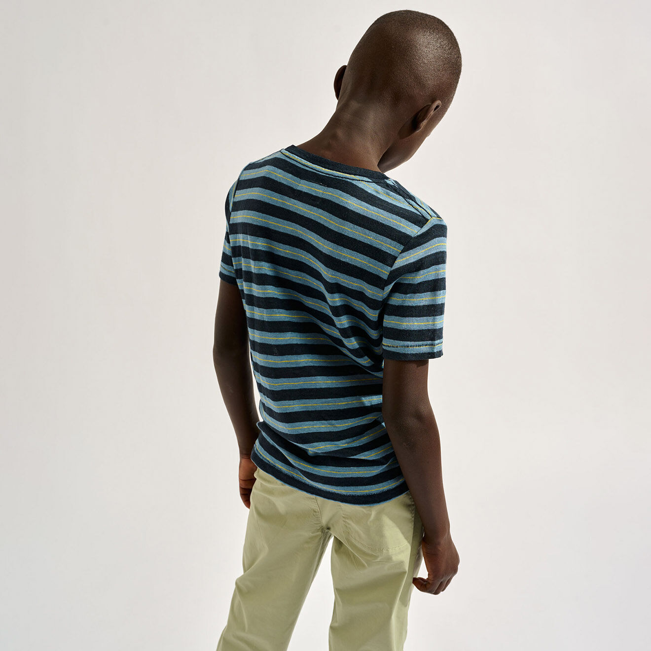 Bellerose T-Shirt 100% Lin Mogo rayé marine/bleu