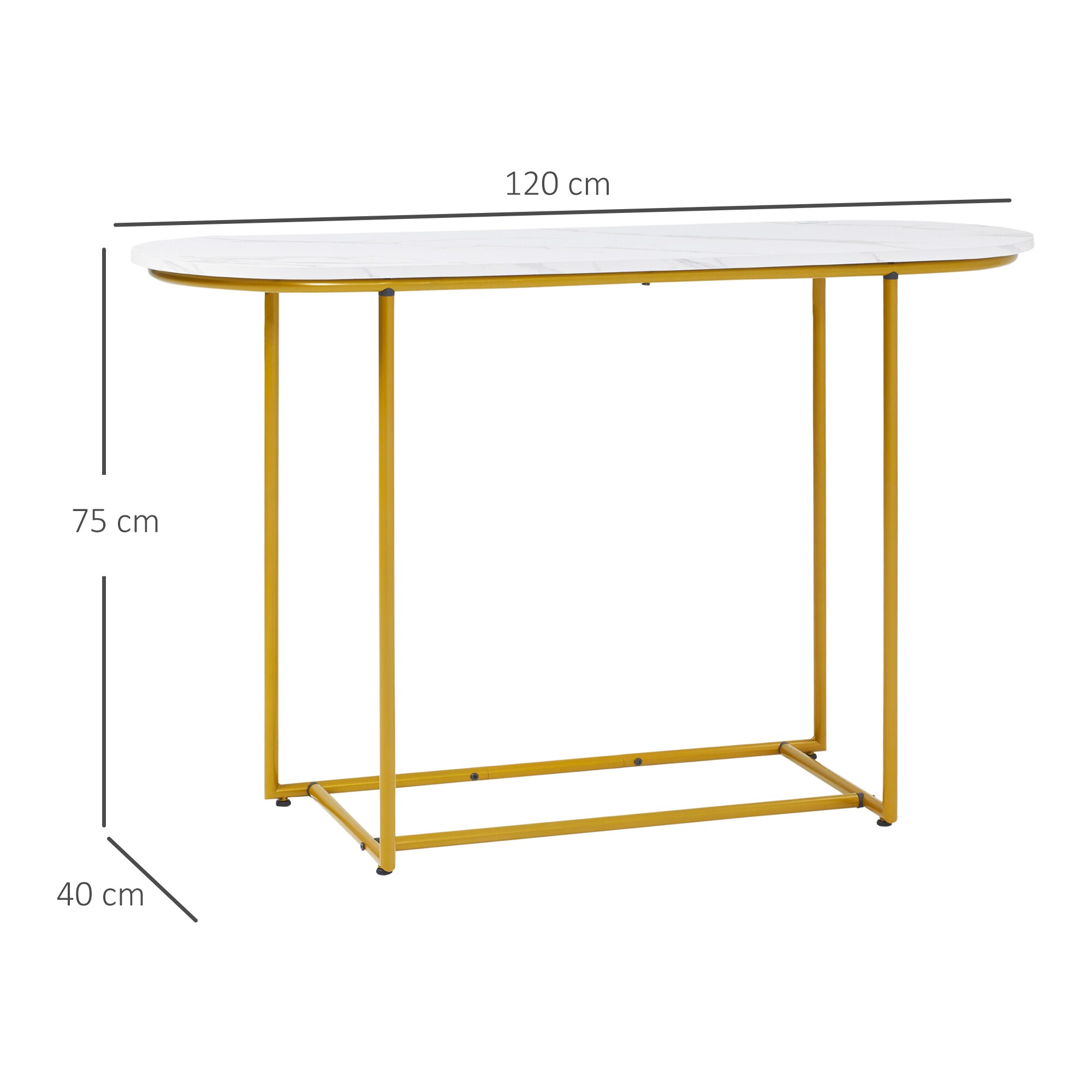 HOMCOM Konsolentisch mit Stahlrahmen weiß, gold 120L x 40B x 75H cm