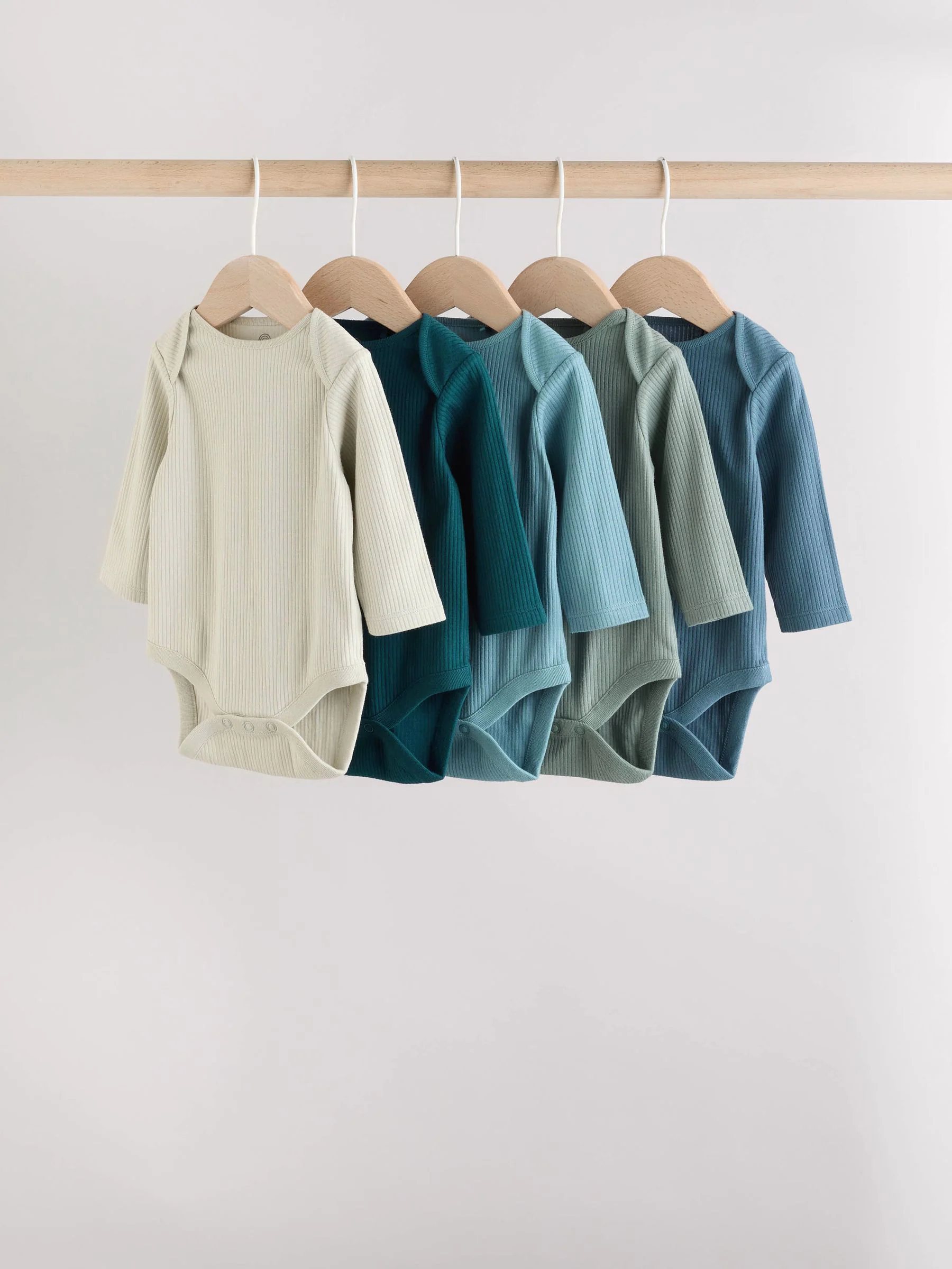 Blauw - Set van 5 rompers met lange mouwen