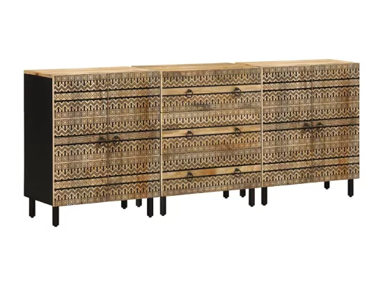 Buffets 3 pcs bois massif de manguier
