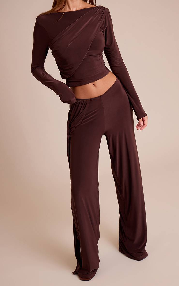 Chocolat Pantalon Droit À Double Couche Slinky Avec Drapé Torsadé