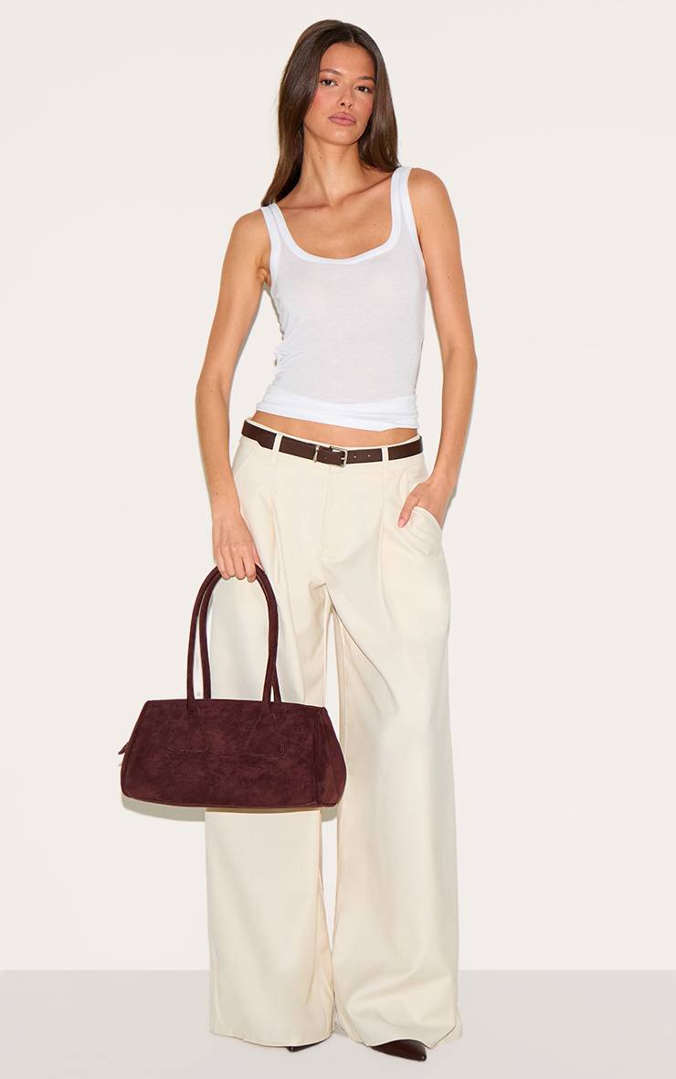 Crème Pantalon Large Tissé À Double Pli
