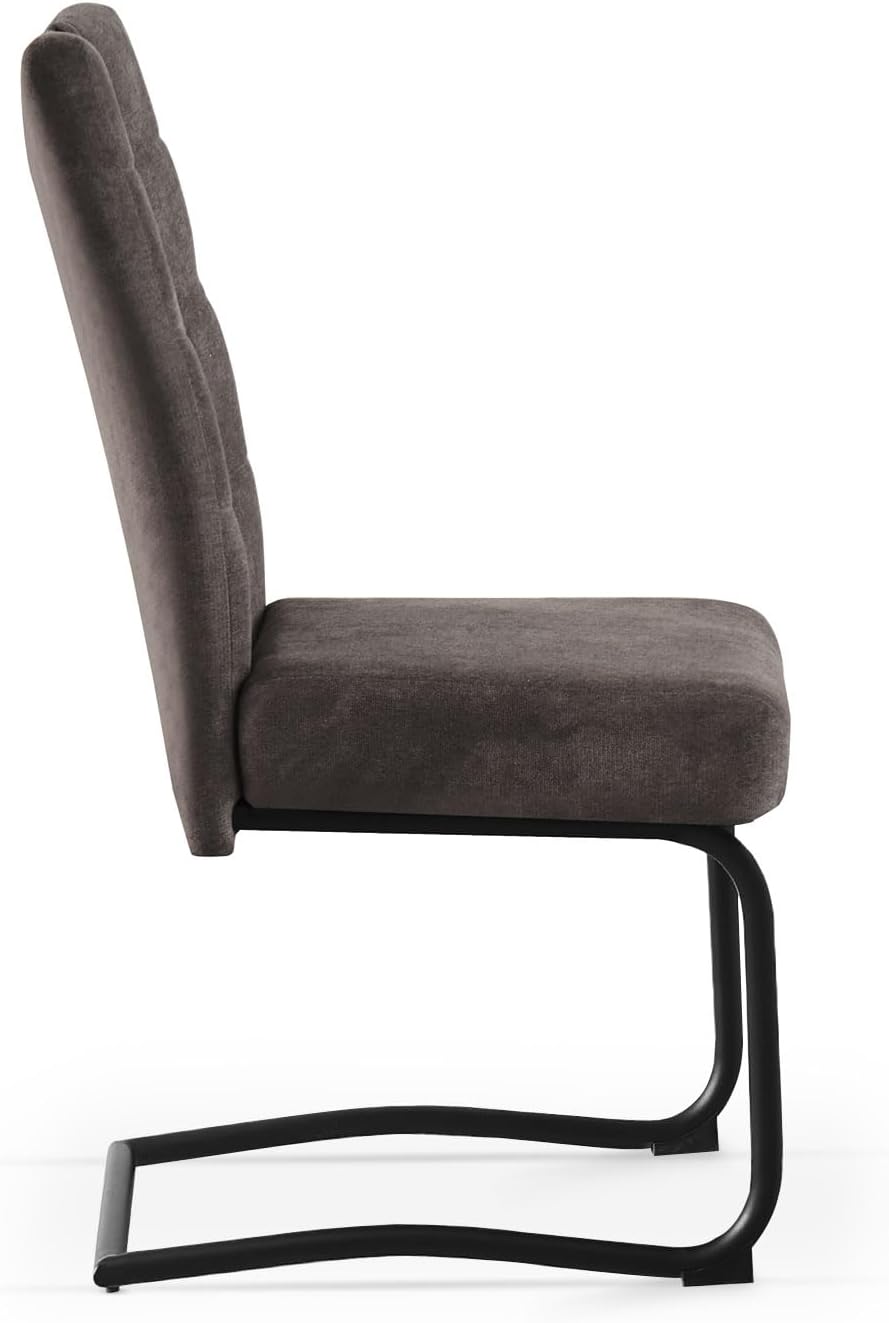 B&D home® Esszimmerstühle Sofia 2er Set – Freischwinger Schwingstuhl, gepolsterte Sitzschale mit Griff, Webstoff Braun, Metallkufe schwarz, Retro-Industrial Design für Esszimmer, Küche & Büro