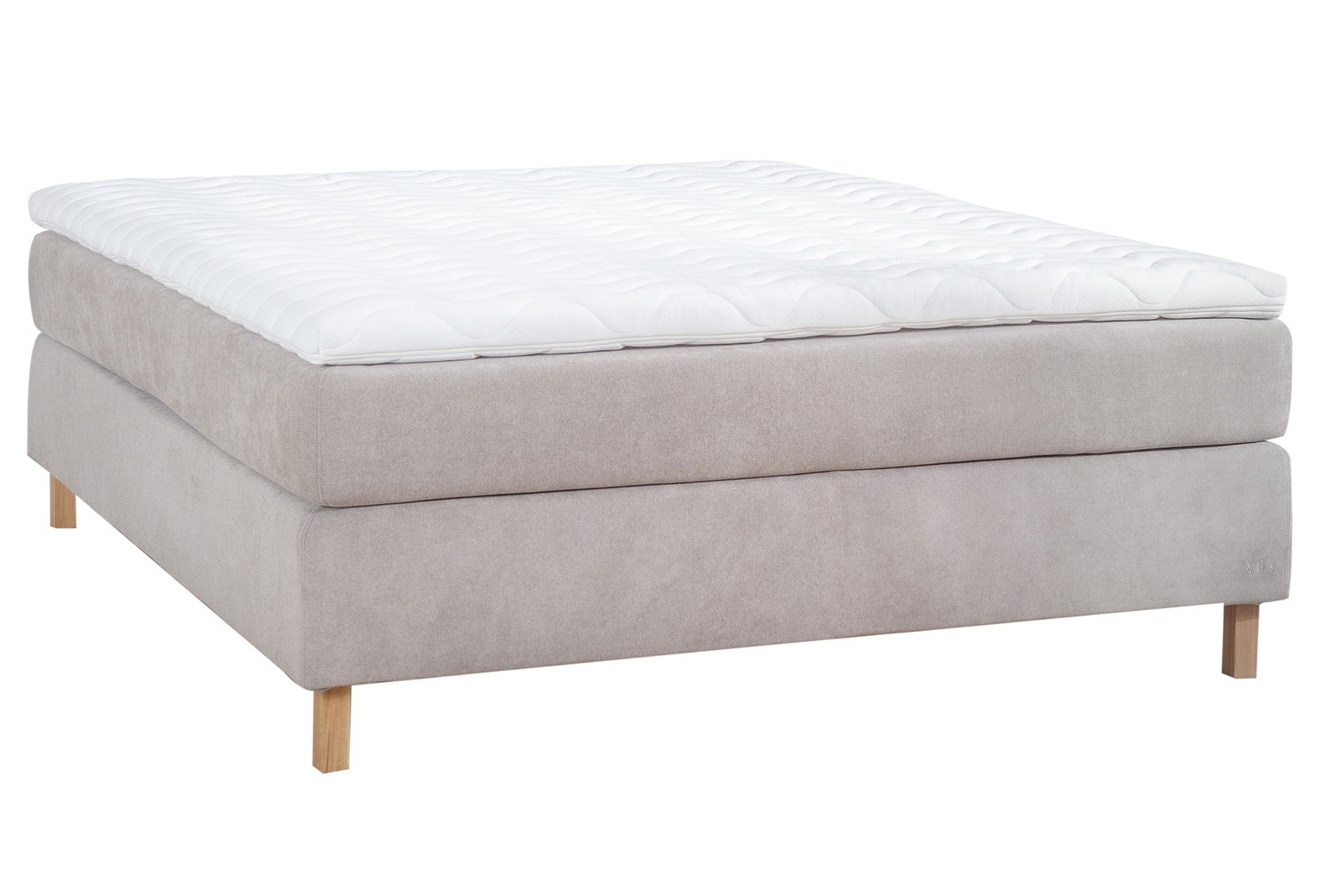 Premium 10 kontinentalseng 180x200 cm i tekstil Storm 09 mørk beige med fast/fast fasthet, Premium 10 overmadrass og firkantet hvitoljede eikeben 15 cm