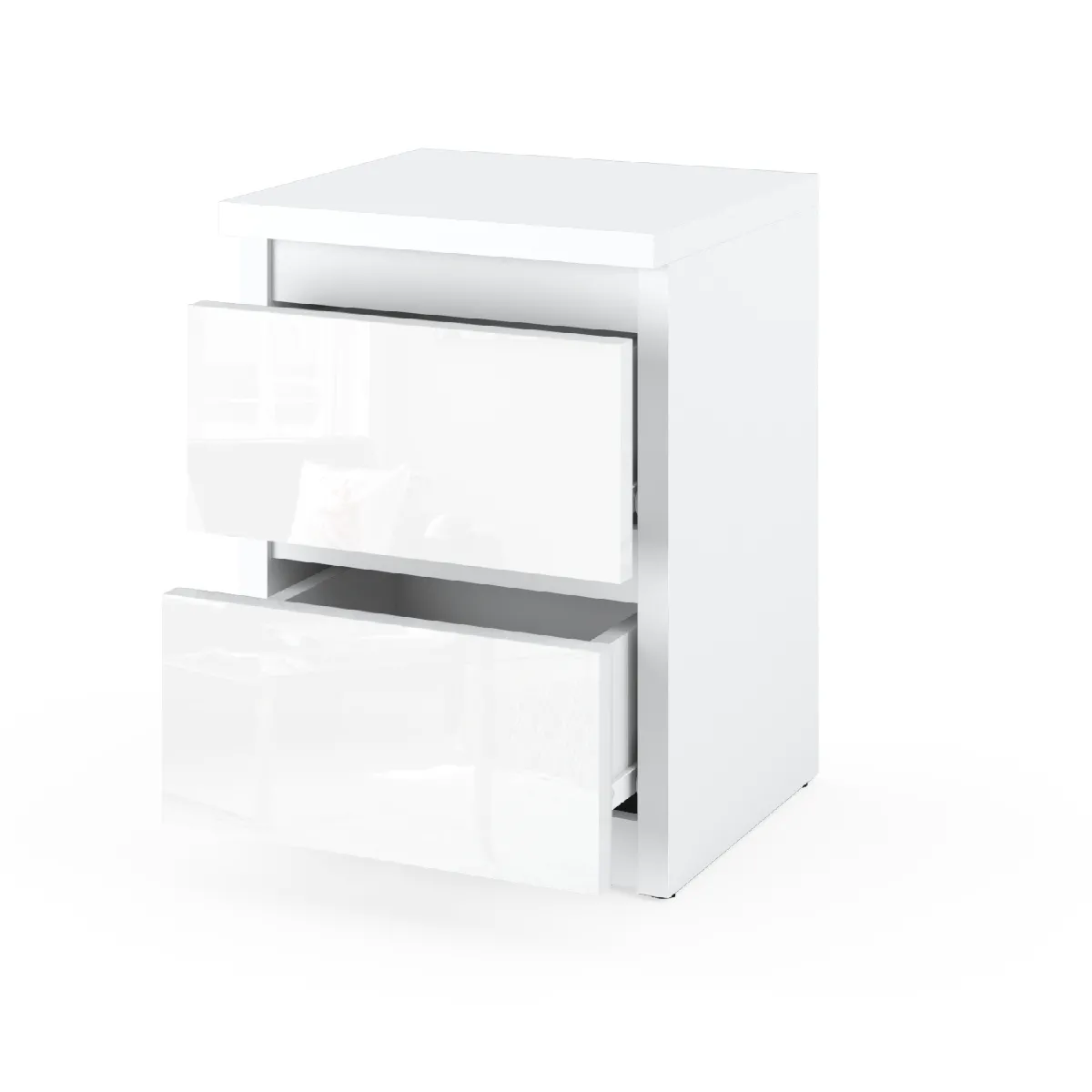 Table de chevet - Blanc Brillant - 2 tiroirs - Style Classique