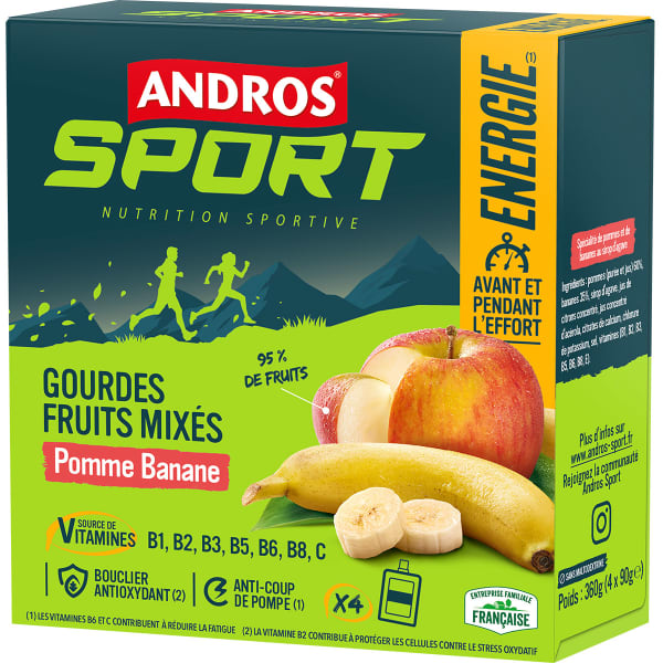 Compotes & purées énergétiques ANDROS GOURDE DE FRUITS MIXES POMME BANANE 4X90G
