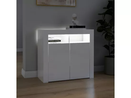 Buffet avec lumières LED blanc brillant 80x35x75 cm