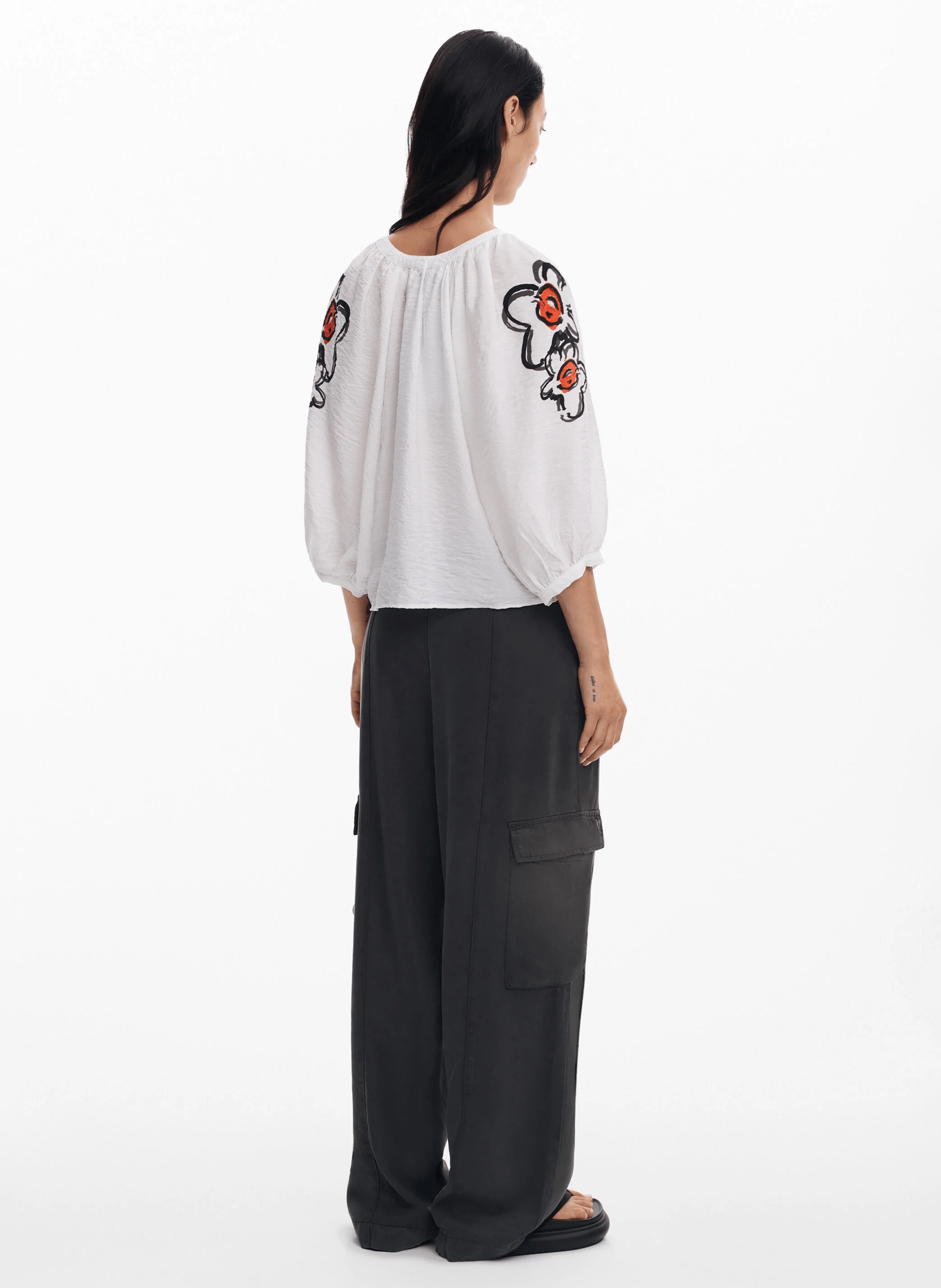 Blouse ample imprimée à fleurs | Blanc