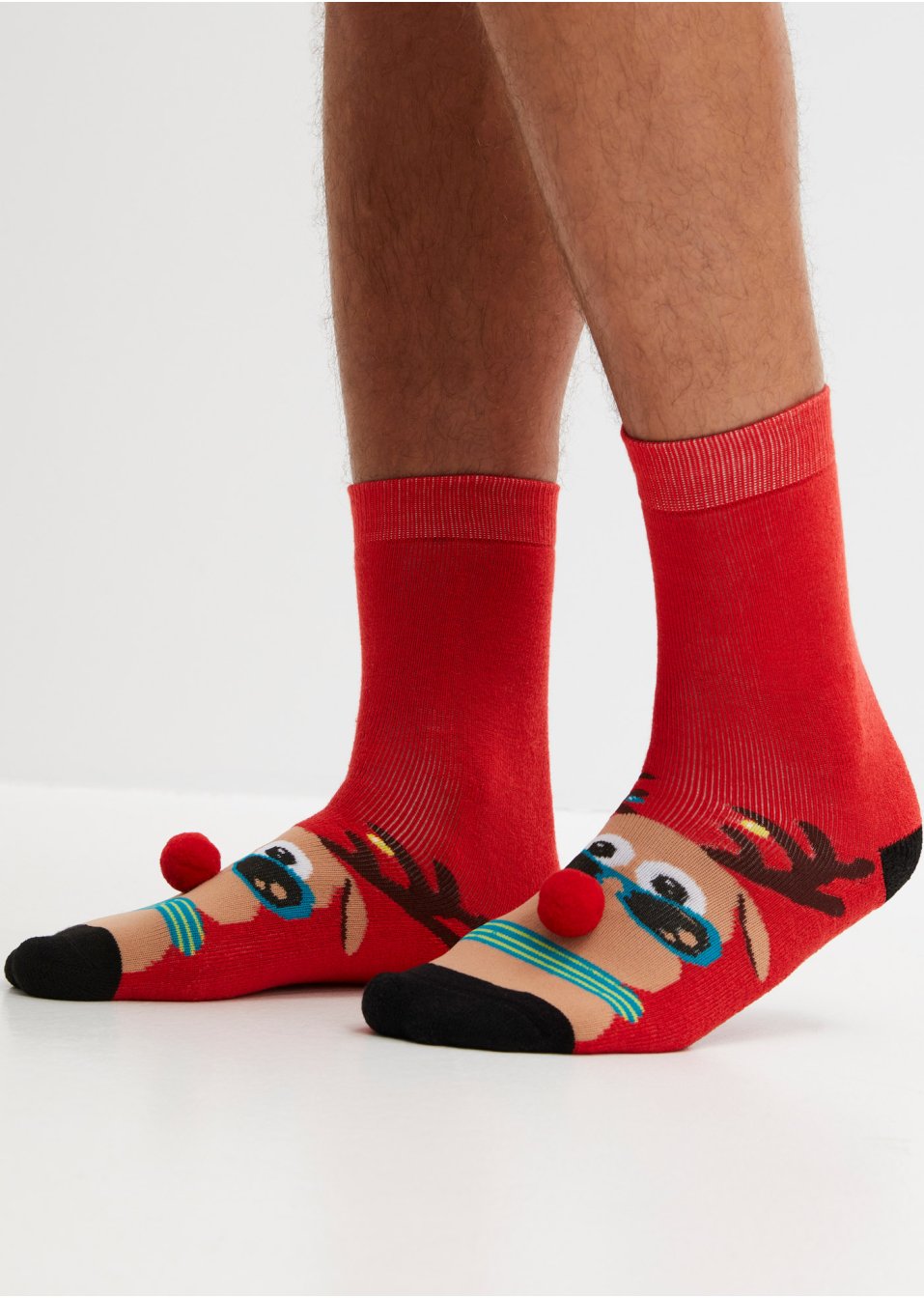 Lot de 2 paires de chaussettes thermo avec pompons et yeux, avec carte cadeau
