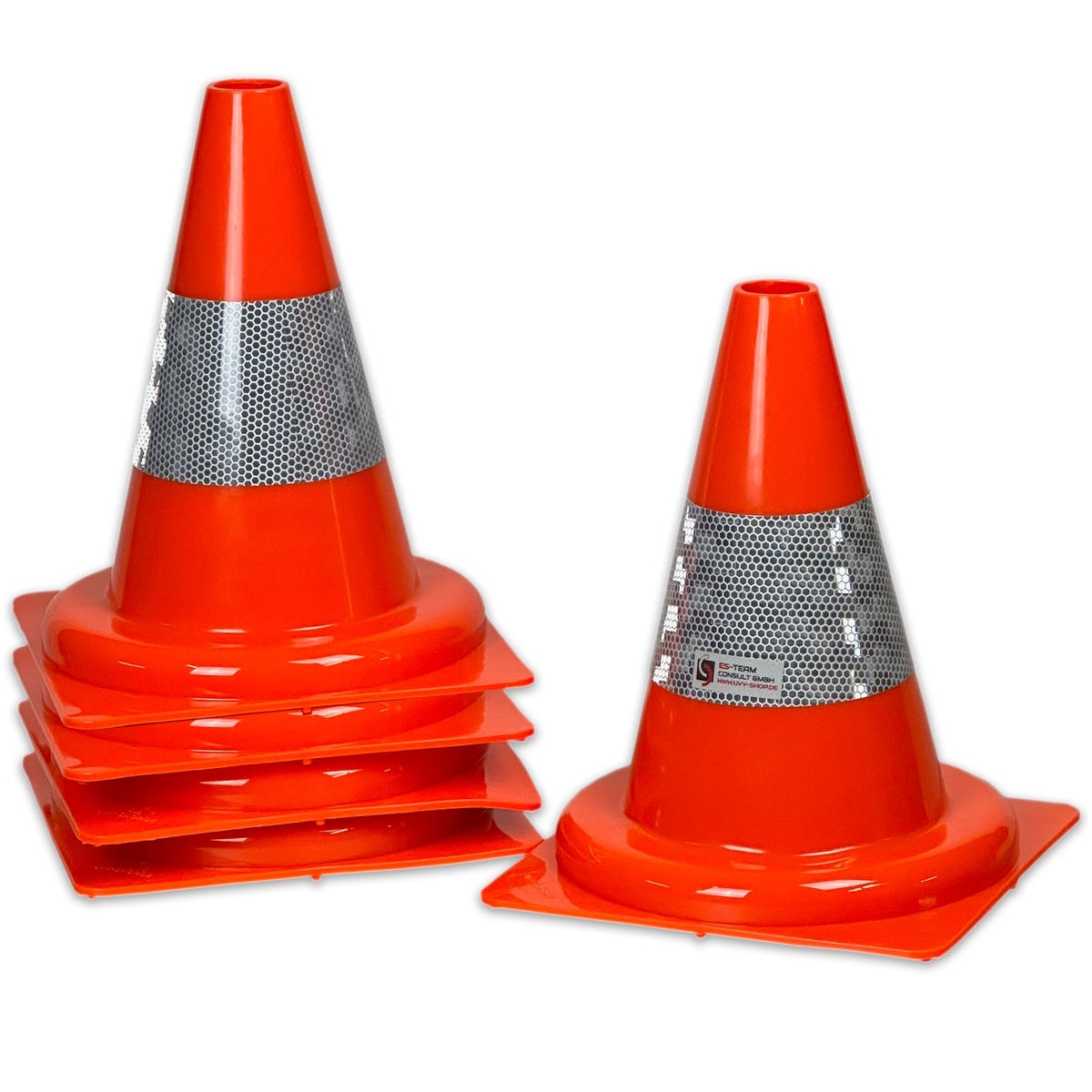 UVV SafeGlow pylonen, PVC verkeerskegels met reflecterende folie ring, 30 cm hoog, set van 5, gewicht ca. 0,6 kg