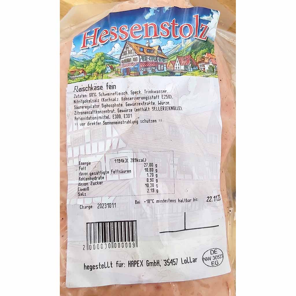 Hessenstolz Fleischkäse fein 500g MHD:3.1.25