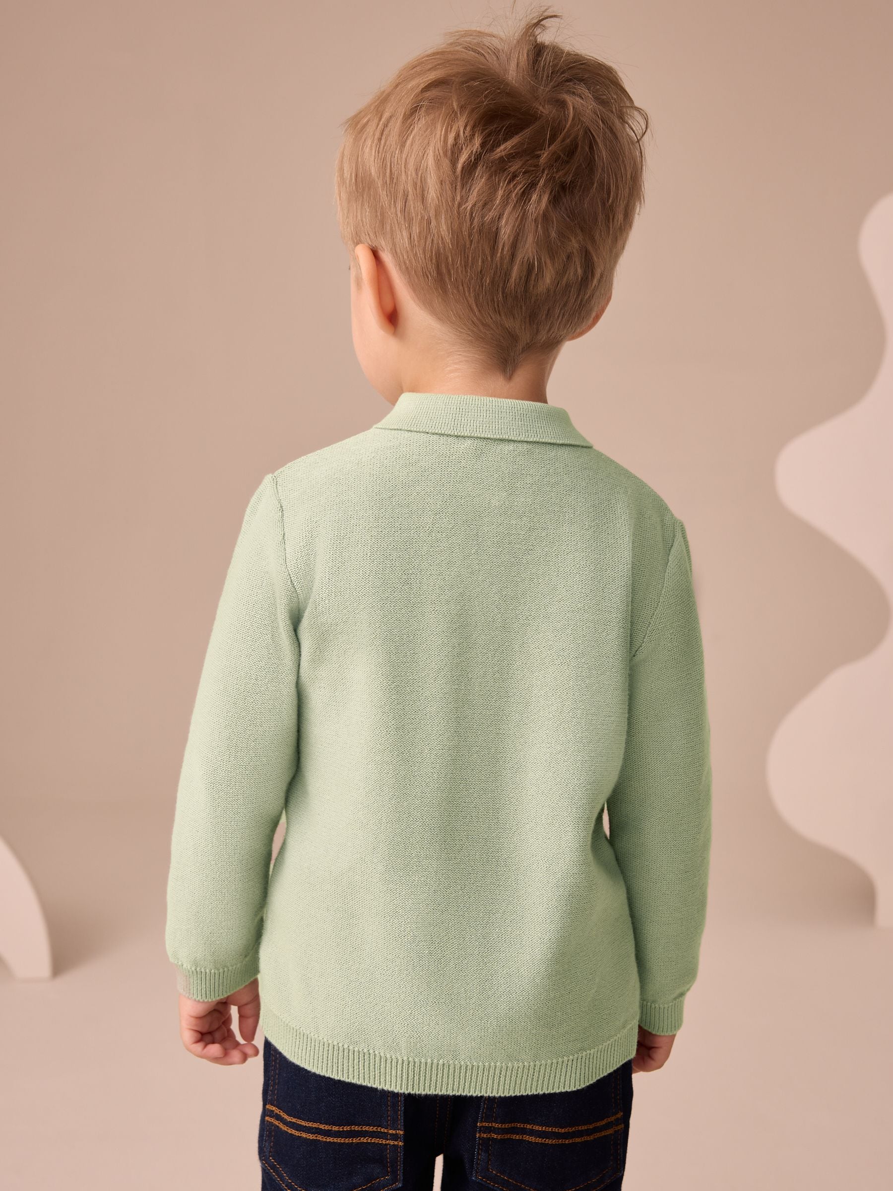 Grijs-groen - Gebreid poloshirt met all-over borduursel (3mnd-7jr)