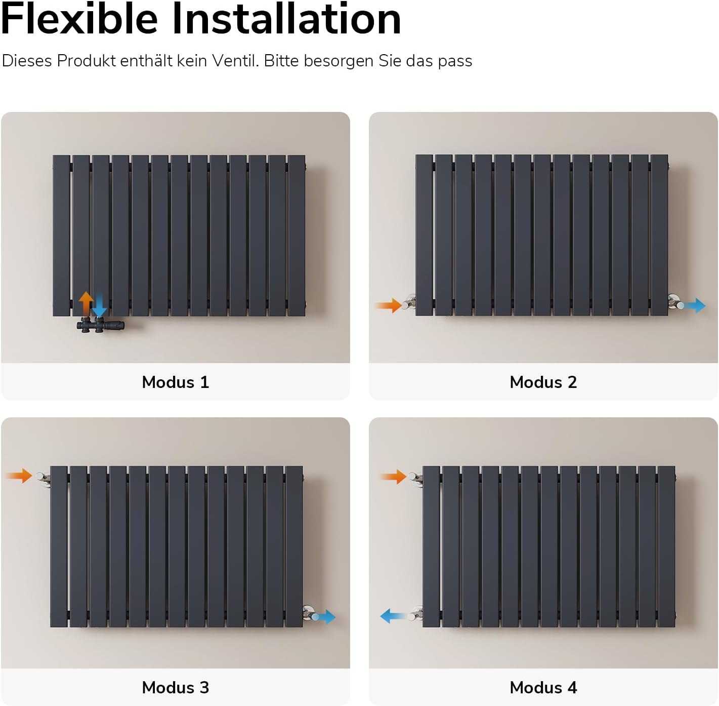 EMKE Design Heizkörper Flach, 630x1006 mm Horizontal Flachheizkörper mit Seitenanschluss, Einlagig Paneelheizkörper Wandheizkörper für Bad, Schlafzimmer & Wohnzimmer, Anthrazit 210W