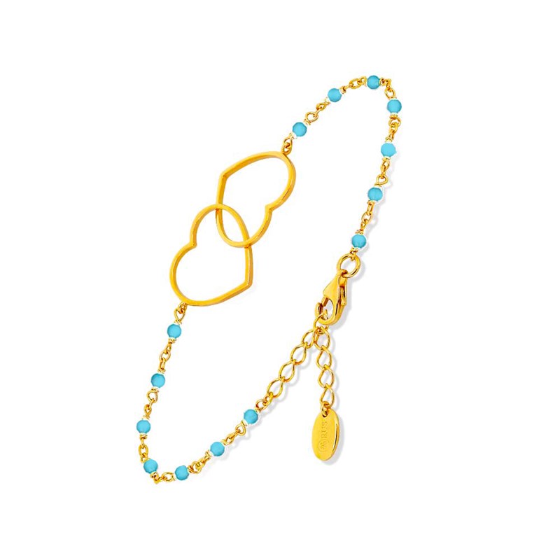 Bracelet Argent Doré Coeur Et Pierre Turquoise