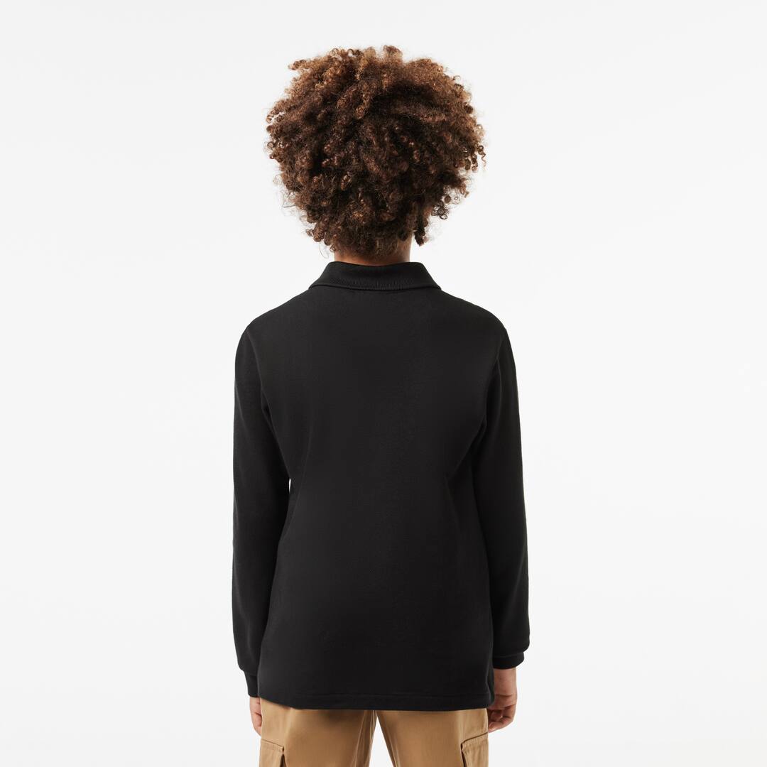 Polo regular fit à manches longues enfant Lacoste en petit piqué uni Polos - Noir - Lacoste - Enfant