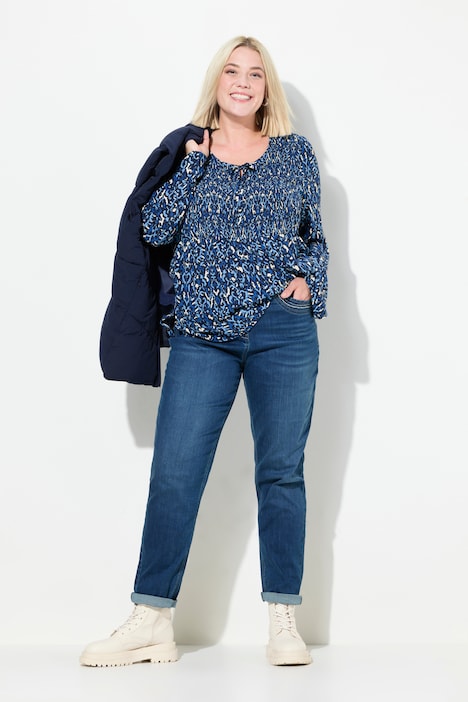 Mom-Jeans, weites Bein, Ziernieten, Komfortbund