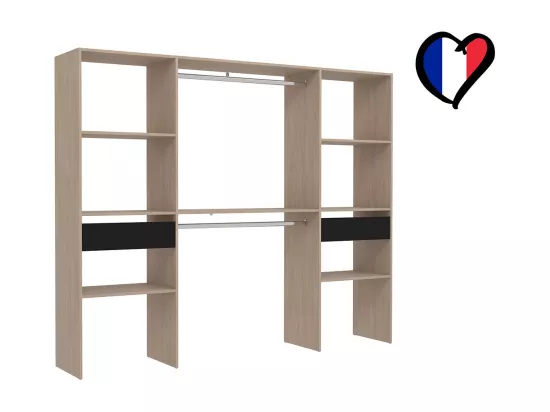 Grand dressing bois avec 2 penderies, 6 étagères, 2 tiroirs ELYSEE