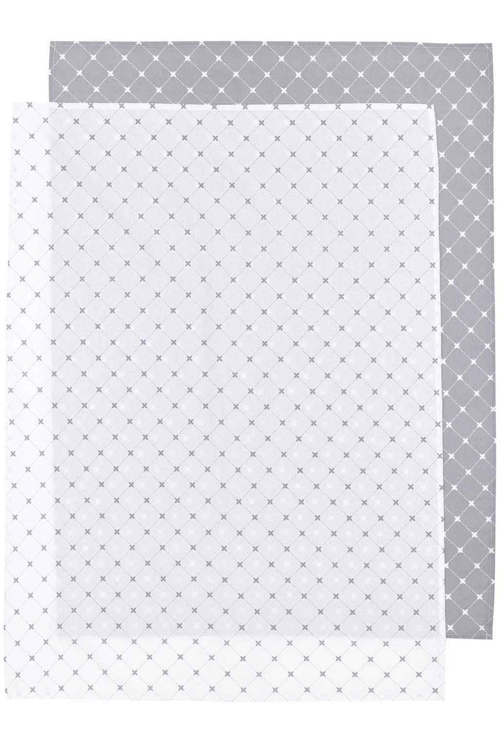 X Mrs. Keizer baby wieglaken Louis 75x100 cm - set van 2 grijs/wit