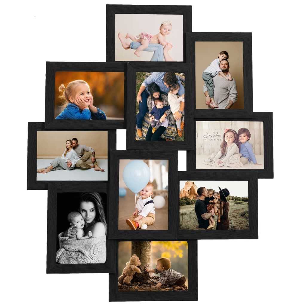 vidaXL Fotolijst 10x15 cm voor 10 foto's, zwart, MDF