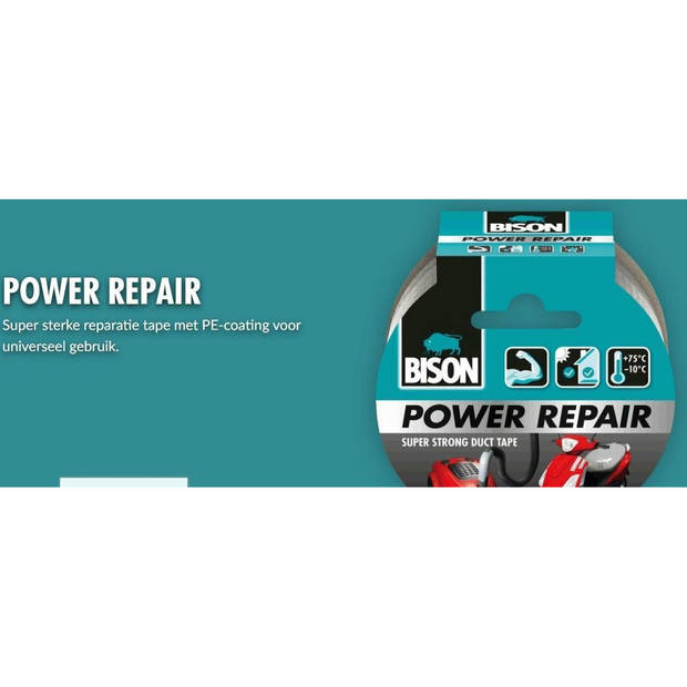 1x Bison power repair tape zwart 10 meter - Tape (klussen)