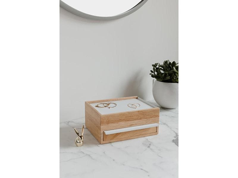 Umbra Schmuckschatulle Stowit Weiss/Holz Moderne Schmuck-Box mit Geheimfächern